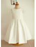Cap Sleeves Ivory Lace Cotton Tea Length Flower Girl Dress 